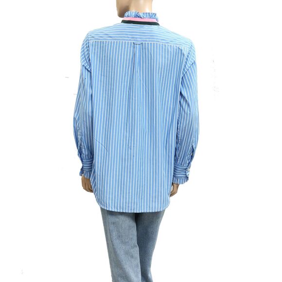 Kerri Rosenthal Striped Printed Shirt Top Ruffle Buttondown Cotton M NEW 282447 - Picture 3 of 6